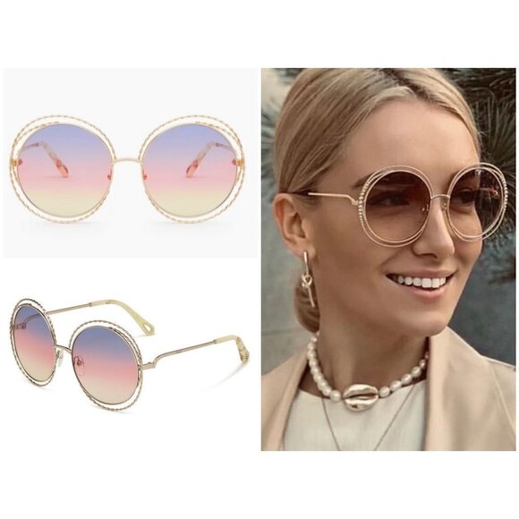 ?CHLOE? Carlina Twist Round Sunglasses ~ Gold Rainbow Gradient New in Box main image 9